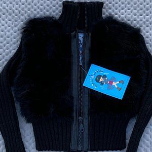 Black knit sweater with real fur